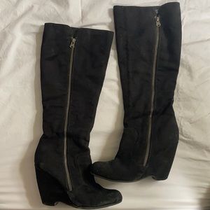Black Wedge Heel Suede Boots